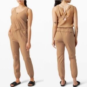 Lululemon Jumpsuit Shift in Time Criss Cross Back elastic waist Beech Wood 4